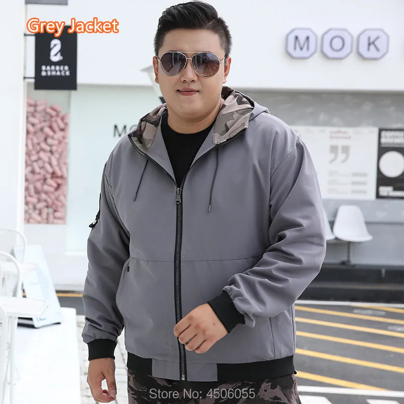 grey jacket Мужская одежда, спортивный костюм, шаровары, Карго, камуфляжная куртка, штаны, комплект из 2 предметов, мужские толстовки с капюшоном, пальто XXXXL, спортивный костюм 6XL 7XL 8XL 9XL - Цвет: grey jacket