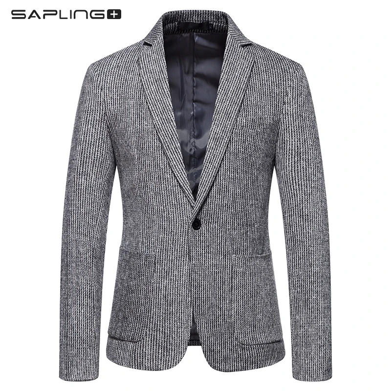 

Autumn Winter Male Business Blazer New Simple Men's Wool Coat Fashion Suit Casual Korean Striped Suit Men Handsome Woolen Jacket