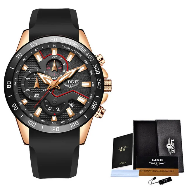 Rose Gold Black LIGE новые мужские золотые часы Топ бренд Роскошные бизнес часы мужские спортивные кварцевые часы с датой водонепроницаемые часы Relogio Masculino - Цвет: Rose Gold Black