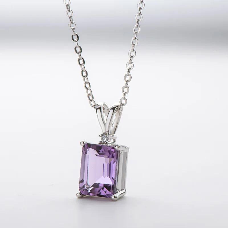 

100% 925 Sterling Silver 7*9mm Topaz Pendant Ladies Amethyst stone Pendant Necklace For Women Anniversay Gifts Jewelry Wholesale