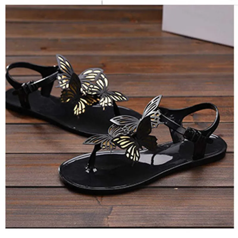 Сандалии желе женские с кристаллами повседневные пляжные шлепанцы плоская