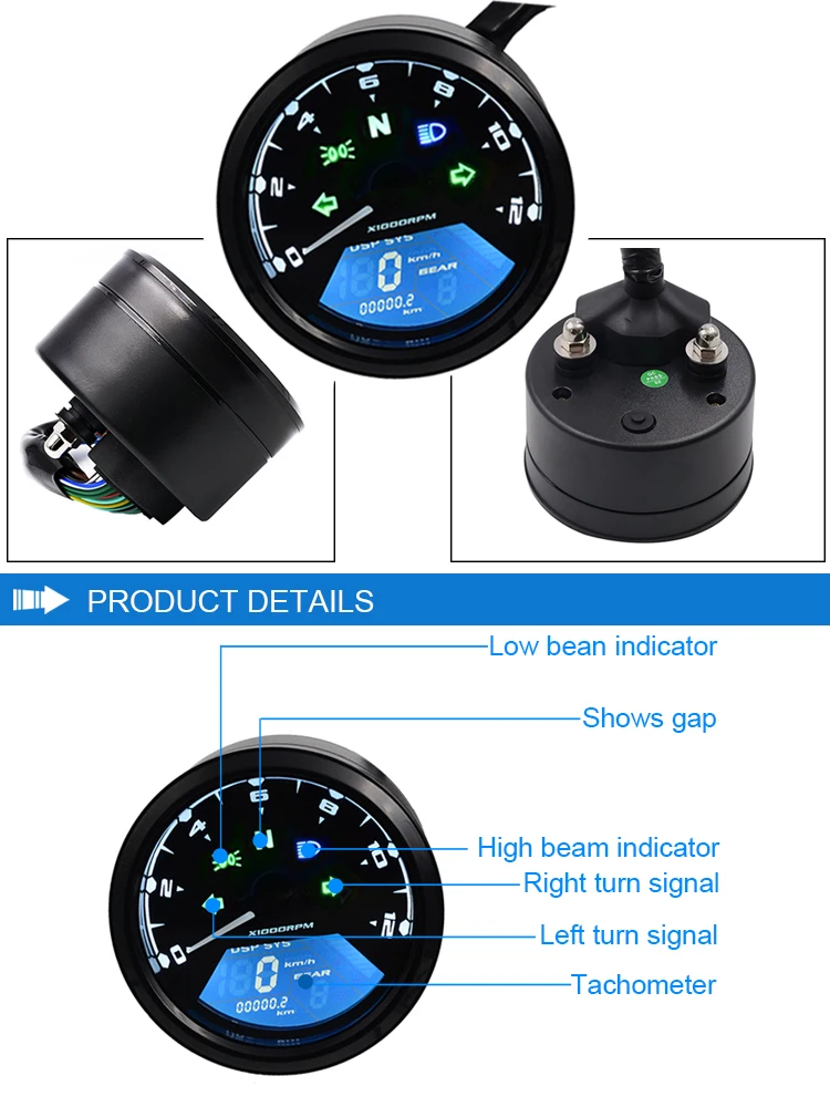 

Motorcycle panel Speedometer Night vision dial Odometer LED multi-function digital indicator Tachometer Fuel meter