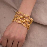 24k 4pcs gold color cuff ripple high quality banglesbracelets women mother metal cuff bangle jewelry bride birthday gifts