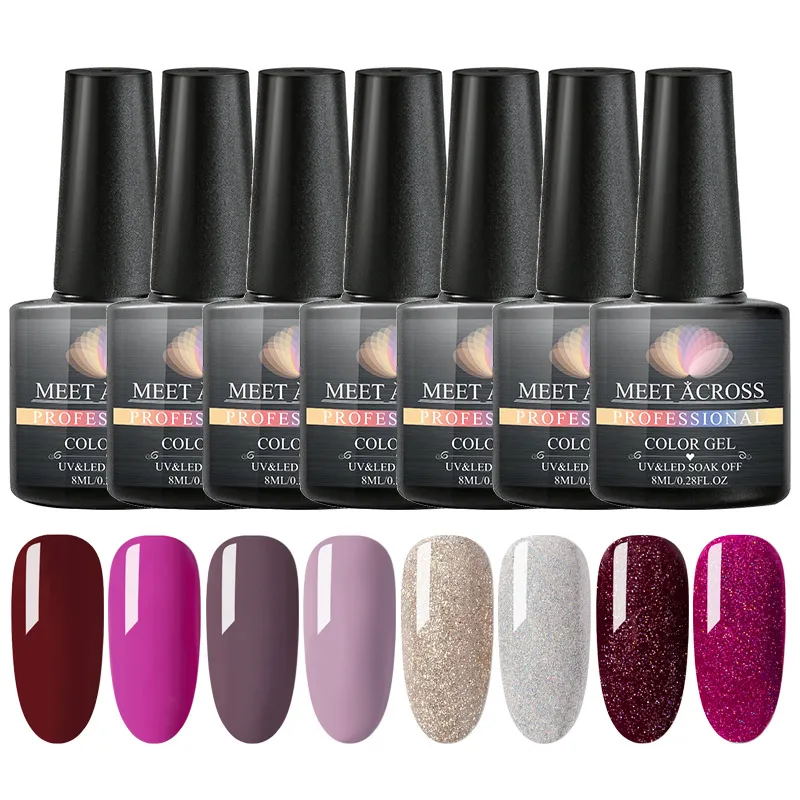 MEET ACROSS 7 мл набор гель лаков для ногтей чистый цвет блеск замочить от УФ