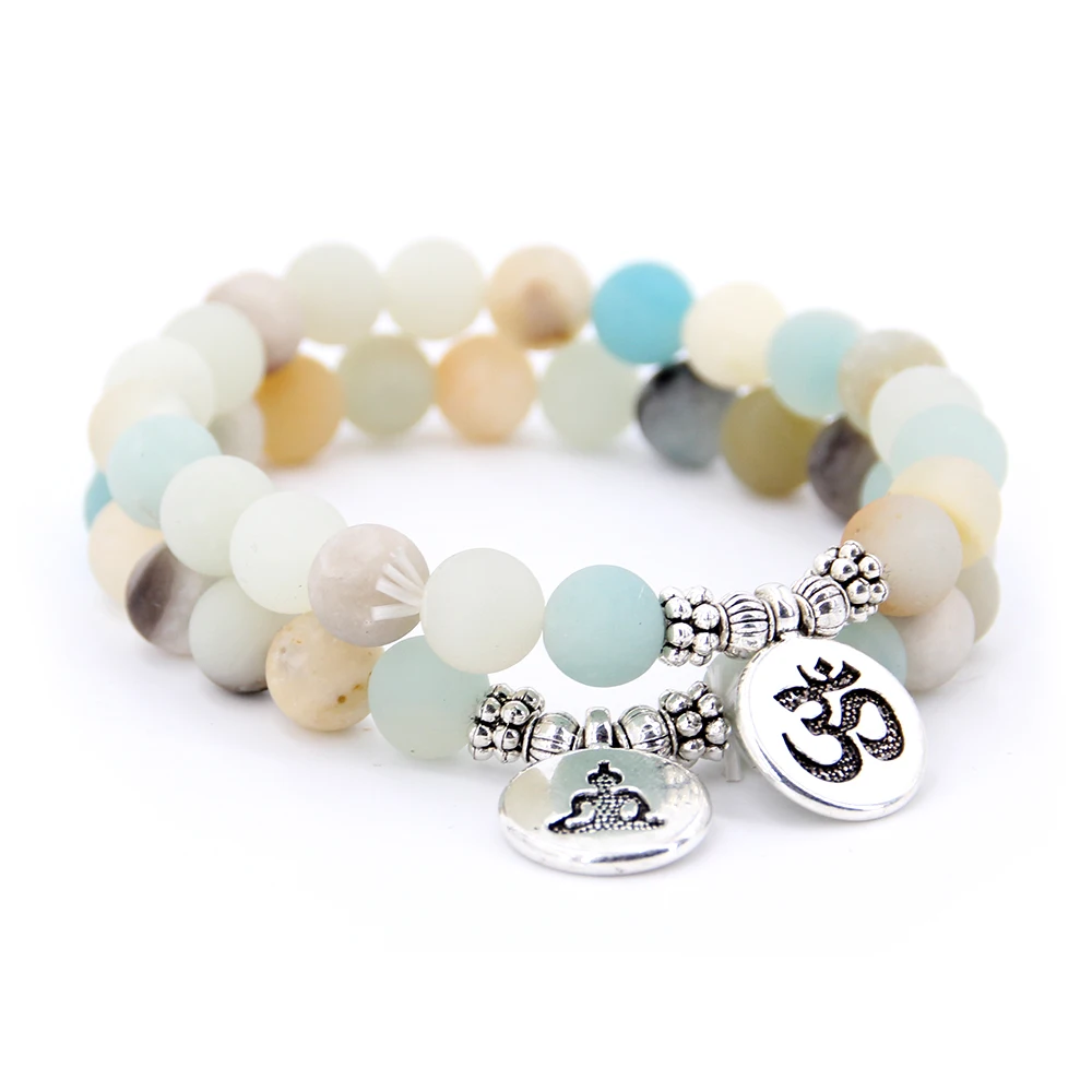 Pulsera геча a mano de piedra натуральный лотоса Ом Будды Rosa cebra con encanto loto para mujeres y