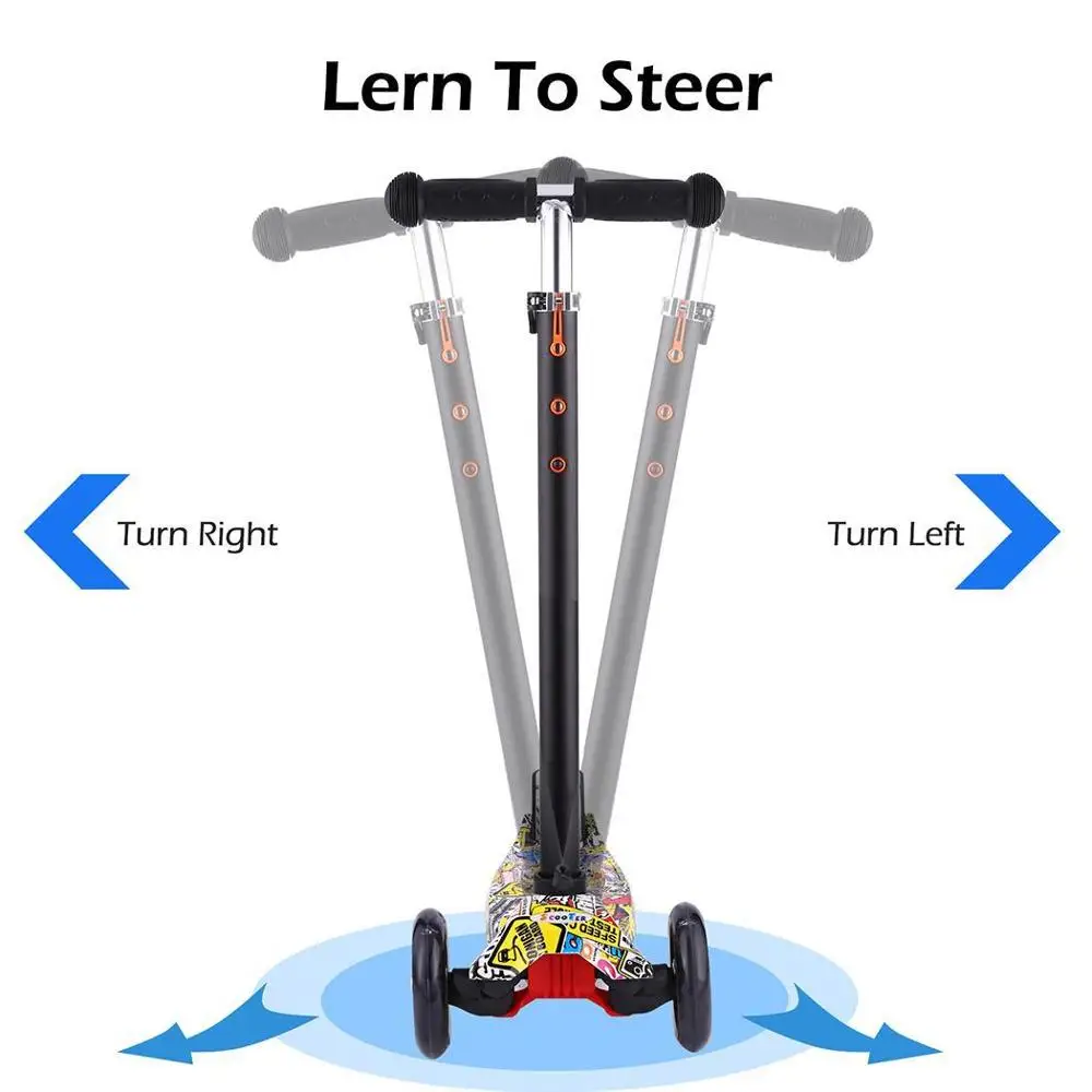 Детский самокат с граффити мигающий 3 колеса скейтборд игрушки трюк подарок на