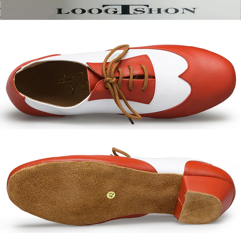 LOOGTSHON Black W Men's Black leather ballroom dance shoes Flats Modern dance shoes Tango Party Wedding Square dance shoes