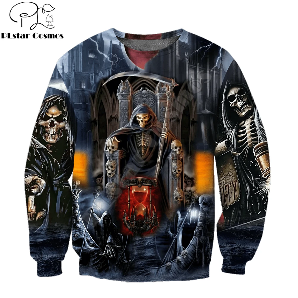 Осенняя модная мужская толстовка унисекс с 3D-принтом черепа Жнеца уличная одежда