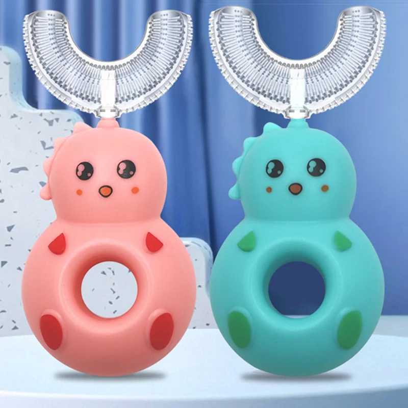 

Children's Silicone Safety Toothbrush 360° Baby U-shaped Toothbrush Children Doughnut Dinosaur Silicon Tooth Brush