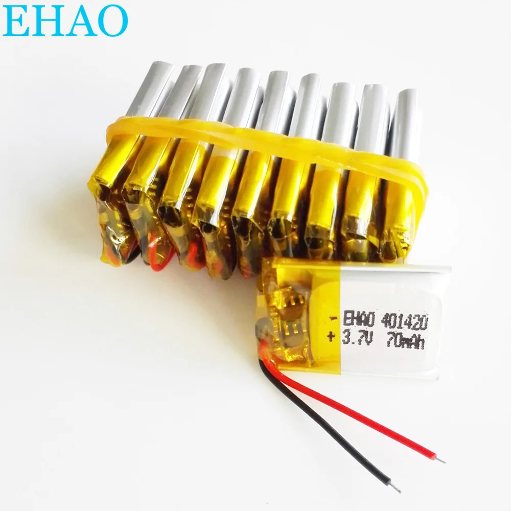 

Wholesale 10 pcs 3.7V 70mAh 401420 Lithium Polymer LiPo Rechargeable Battery For Mp3 Mp4 PAD DVD DIY E-book bluetooth Headphone
