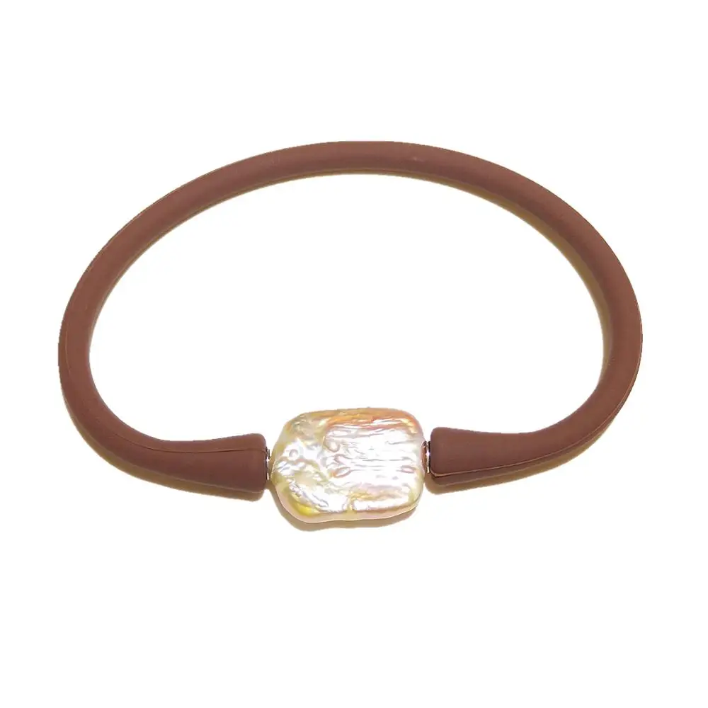 

Brown Rubber Lavender Baroque Pearl Silicone Bracelet Casual Water proof for Mother's Friends Gift Bangle Bracelet Dropshipping