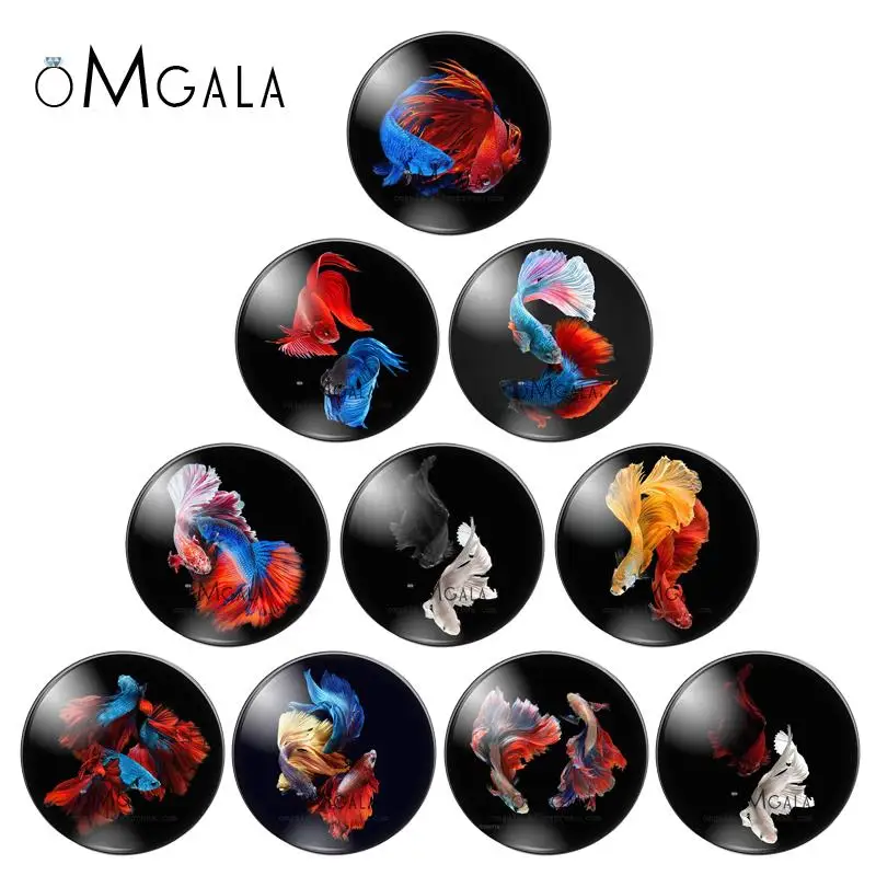 

OMGALA Art Butterfly fish 10pcs mixed 10mm/12mm/16mm/18mm/20mm/25mm Round photo glass cabochon demo flat back Making findings