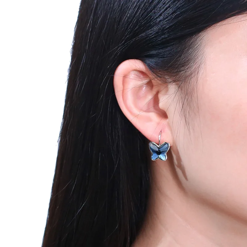 Hermosa бабочка 925 стерлингового серебра висячие серьги с кристаллами от Swarovski