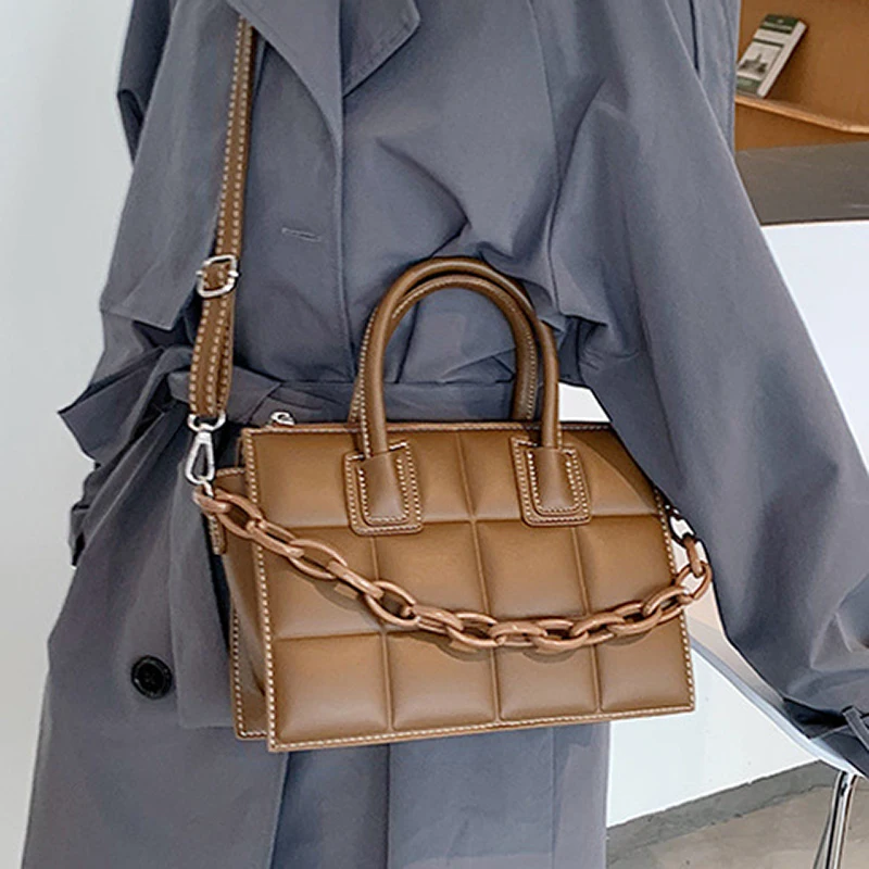 

Female Elegant Plaid Totes 2021 Fashion High Quality Leather Satchels Women's Designer Handbag Vintage Shoulder Messenger Flaps