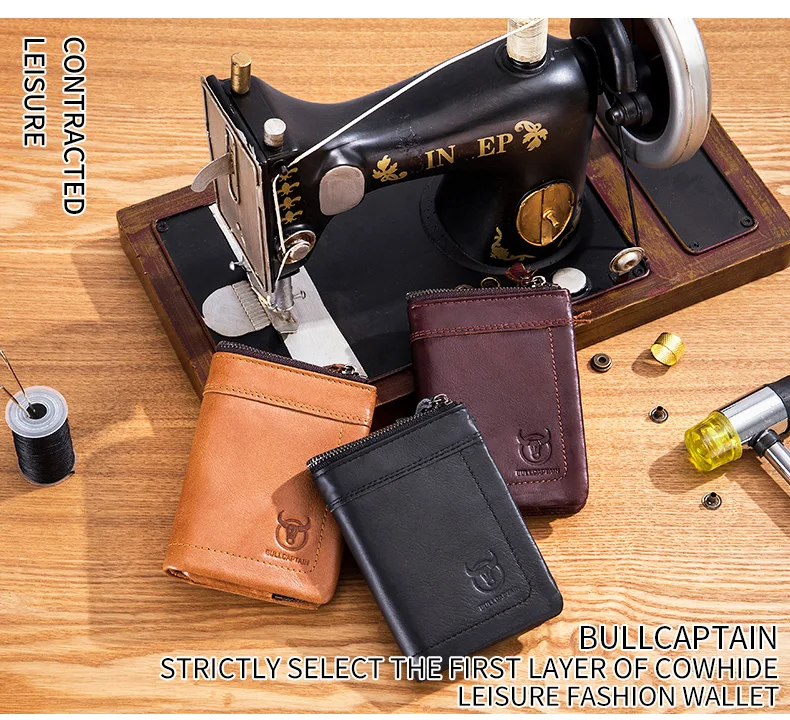 BULLCAPTAIN, RFID, модный кожаный мужской кошелек, Ретро стиль, короткий кошелек, клатч, мужской кошелек на молнии, чехол для карт, кошелек для монет