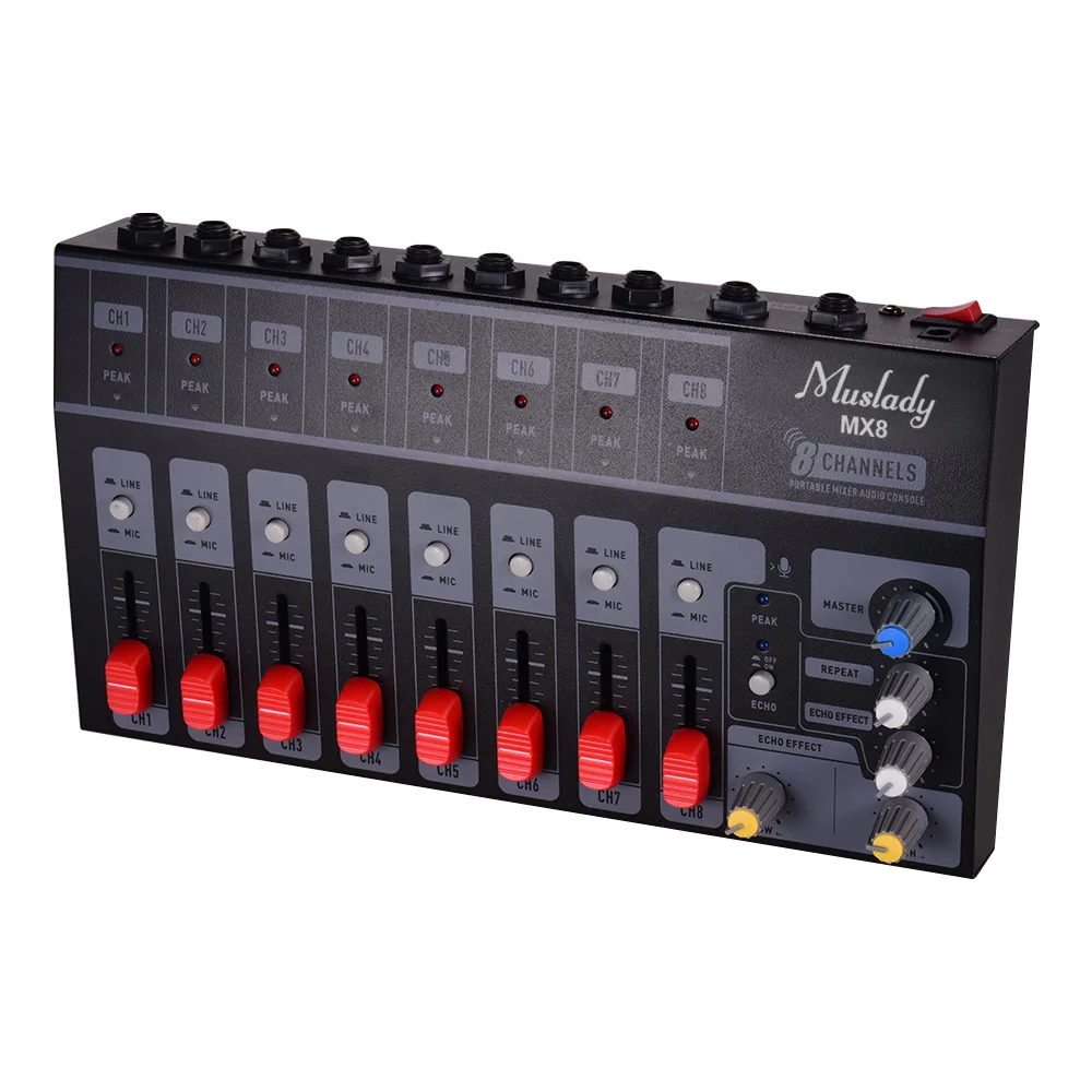 Muslady MX8 компактная звуковая карта микшерная консоль цифровой аудиомикшер BT MP3 USB вход+ 12 В фантомная мощность для музыкальная запись