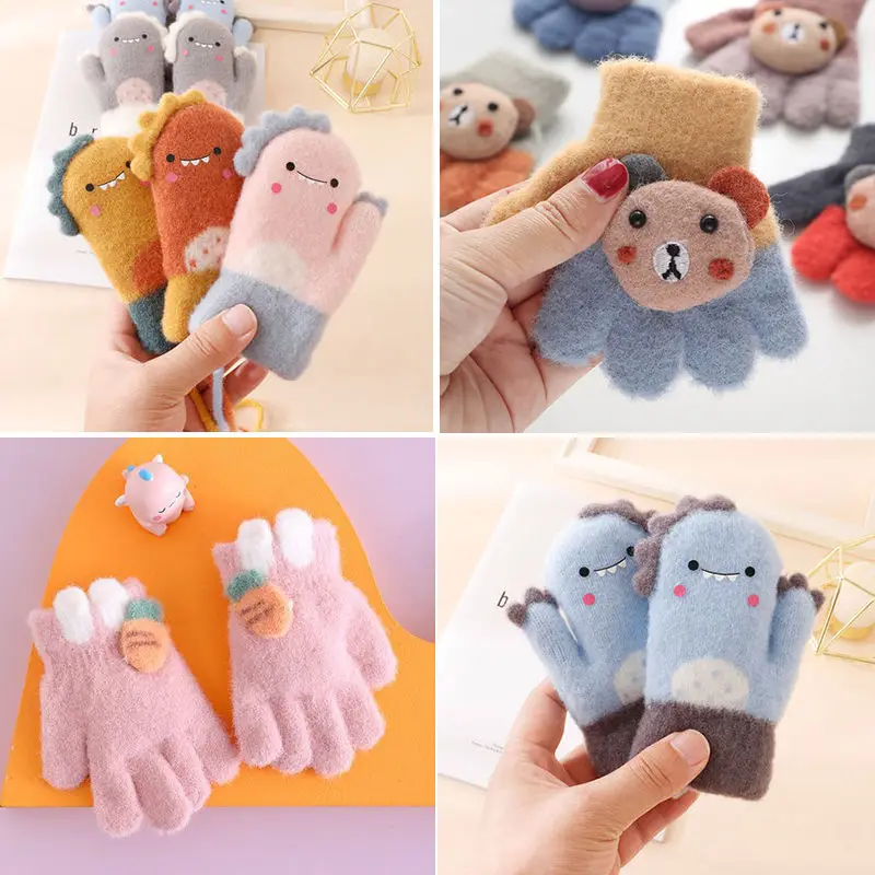 

Children's gloves winter boys and girls warm cute cartoon princess baby gloves kindergarten pupils thicken Fashion Children