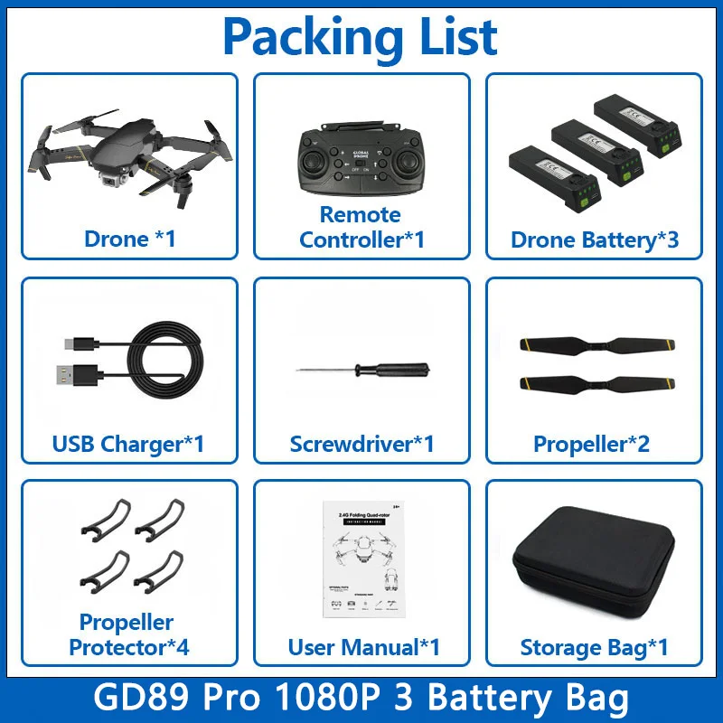 1080P PRO Bag 3B Глобальный Дрон EXA GD89 4K Дрон Квадрокоптер Профессиональный Wifi FPV Дрон Дроны с камерой HD Дрон X PRO VS SG106 E58 E520 - Цвет: 1080P PRO Bag 3B