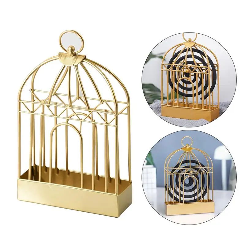 

Mosquito Coil Holder Birdcage Shape Hanging Rack Nordic Style Summer Day Iron Mosquito Repellent Censer Creative Home Decoration
