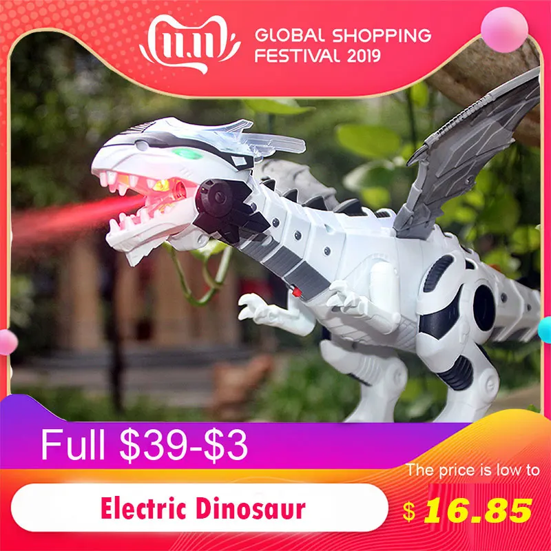 Electric Dinosaur Spray Mechanical Dinosaurs Model Kit Walking Spray Swing Robot Toy Electronic Animal Model Gifts For Children
