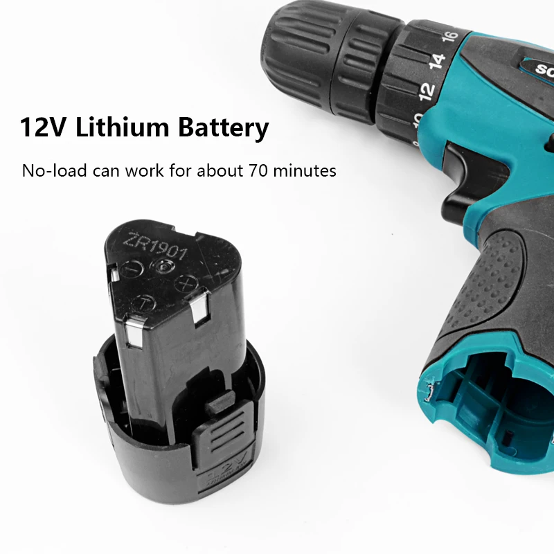 

Electric Drill Cordless Screwdriver Mini Wireless Lithium-Ion Battery 12V Power Tools Speed and Torque Adjustable