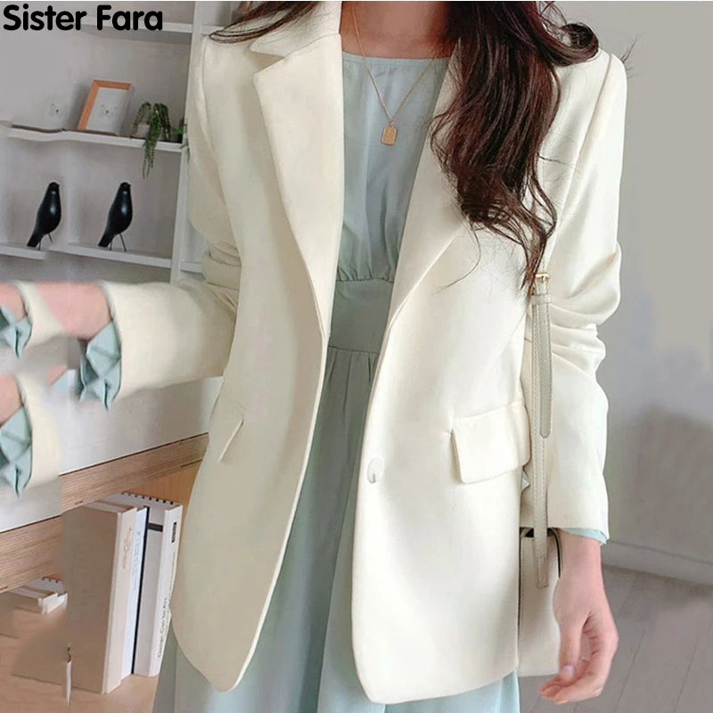 

Sister Fara New Spring Autumn Blazers Women Solid Loose Casual Single Breasted Jacket Plus Size Office Lady Elegant Notched Coat