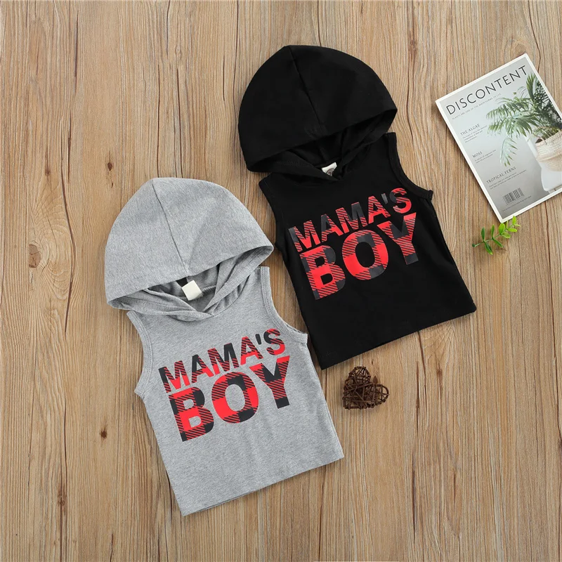 

Little Boys Breathable Summer Top, Creative Letter Printing Sleeveless Hooded Vest Children Casual Clothes