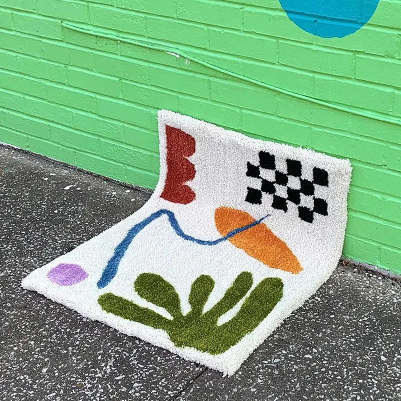 

Absorbent Mat Nordic Checkerboard Bathroom Floor Pad Livingroom Foot Carpet Home Anti-slip bath mat Machine Washable Fiber Hair