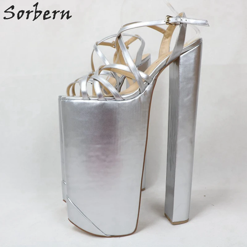 Sorbern/блестящие женские босоножки золотистого цвета; летние туфли на очень массивном каблуке и толстой платформе; босоножки для демонстрации; босоножки на каблуках «сделай сам»
