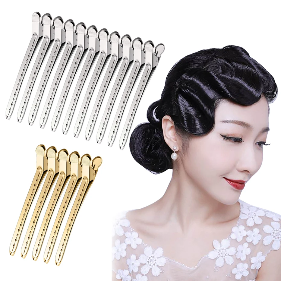 

10Pcs Crocodile Leather Hairpin Metal Duck Bill Hairpin Rust-proof Curly Hair Style Partition Clip with Holes Hair Accessories