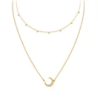 Ожерелье из нержавеющей стали для женщин многослойное ожерелье винтажное богемное Двухслойное ожерелье-цепочка с подвеской в виде Луны ювелирные изделия