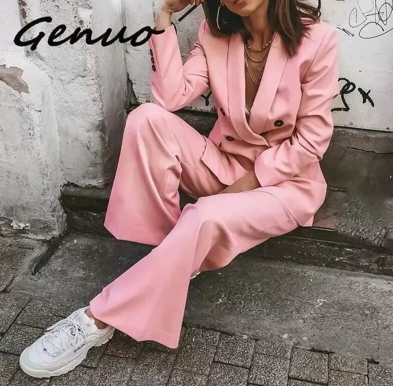 Genuo, новинка, женский желтый пиджак, Официальный Блейзер, двубортный, с карманами, верхняя одежда, для работы, офиса, бизнеса, костюм, верхняя одежда