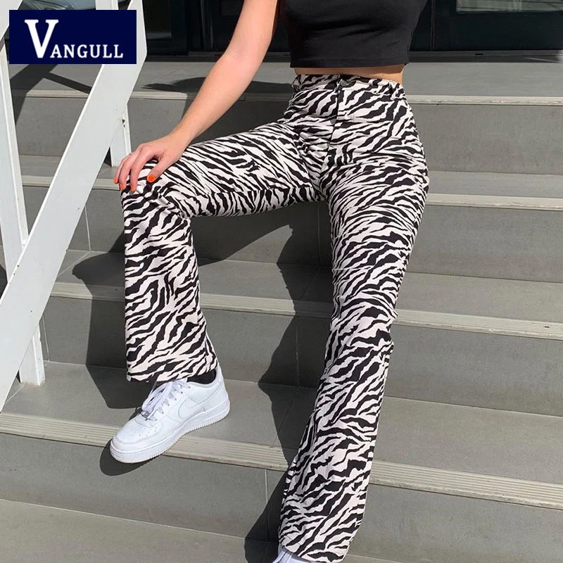 

Vangull Zebra Pattern Printing Pants Women Autumn New Straight High Waist Fashion Casual Harajuku Streetwear Ladies Ins Trousers