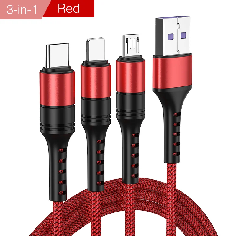 upgrade Round Red YKZ кабель для мобильного телефона 3 в 1 Micro USB кабель usb type-C кабель для зарядки для samsung Xiaomi huawei USB шнур для освещения - Цвет: upgrade Round Red