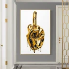 Картина на холсте Золотой средний палец, скандинавские настенные постеры и принты, Настенная картина для декора гостиной