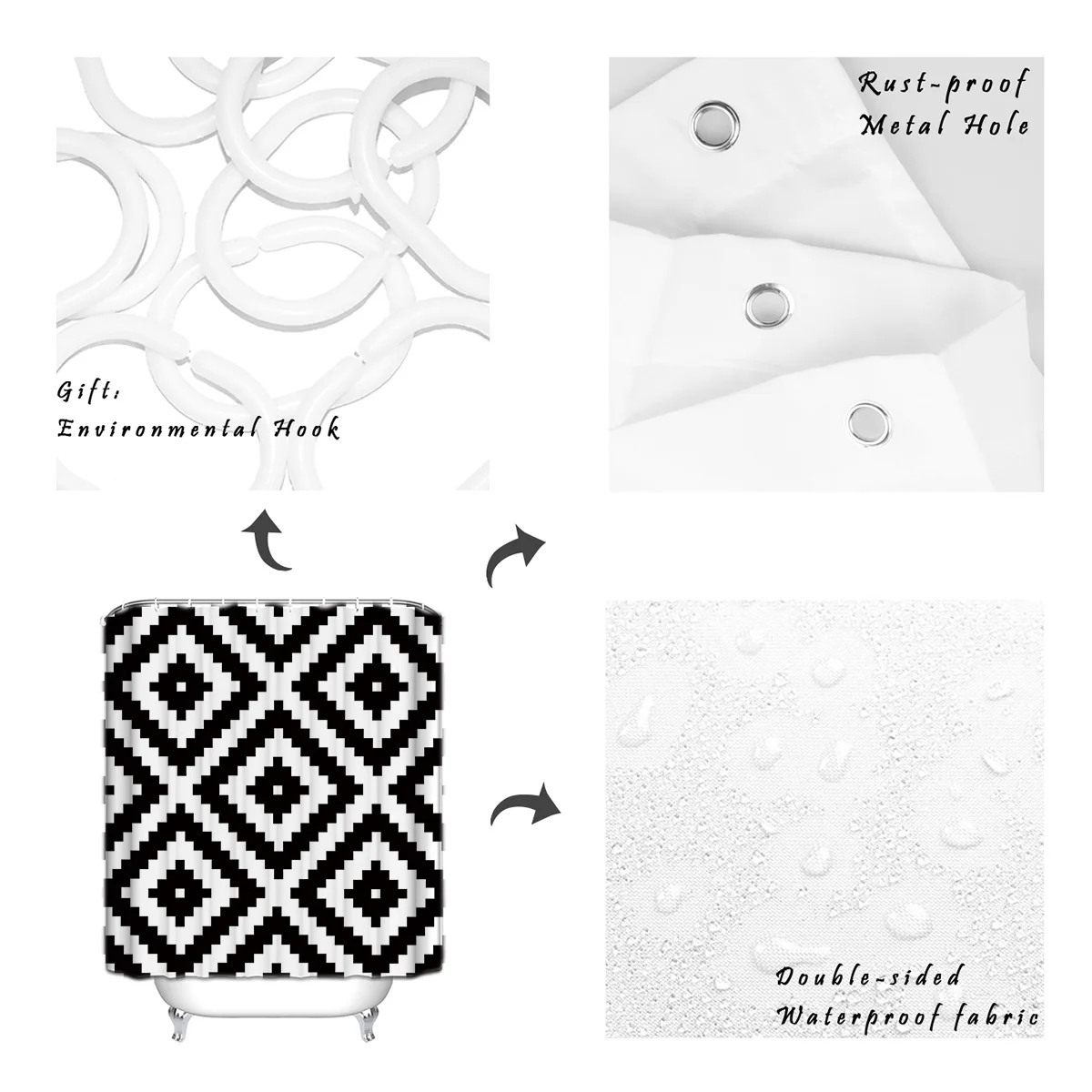 Черно белая простая планарная Геометрическая занавеска для душа декоративная