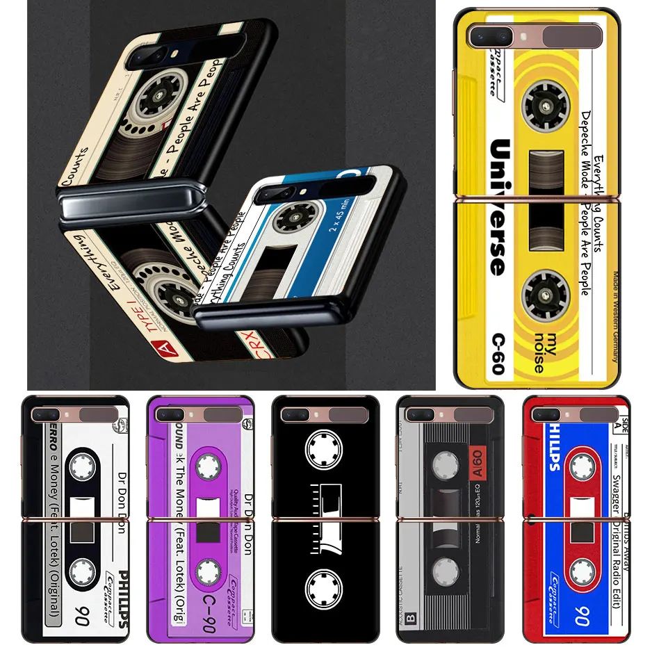 

Classical Old Cassette Tape Case For Samsung Galaxy Z Flip 5G Hard PC Phone Coque Z Flip 3 Split Folding Black Plastic Casing