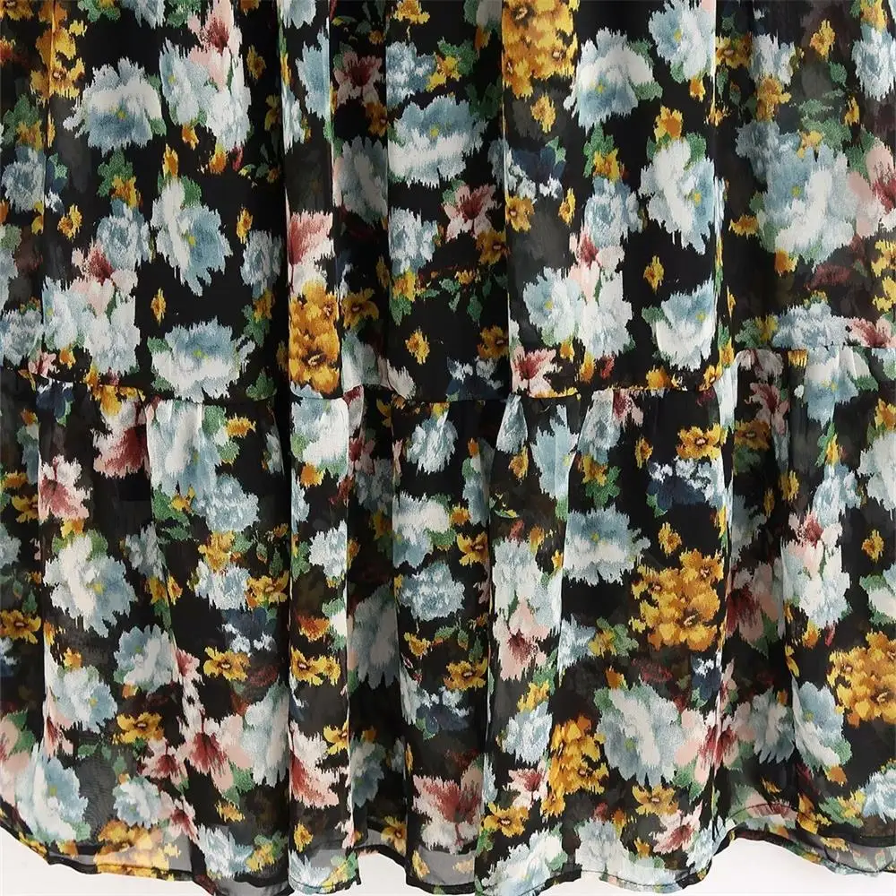 

2020 Spring Women's New Lapel Long Sleeve Loose Thin Skinny Floral Printed Buttoned Knee Long Dress