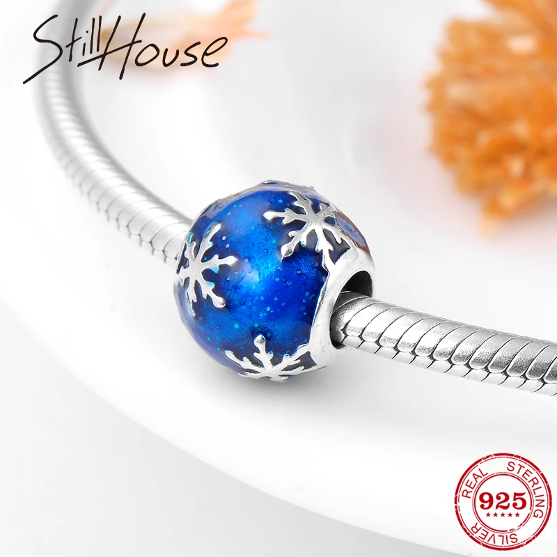 Рождественская Красивая синяя эмалированная снежная ночь Снежинка Серебряная