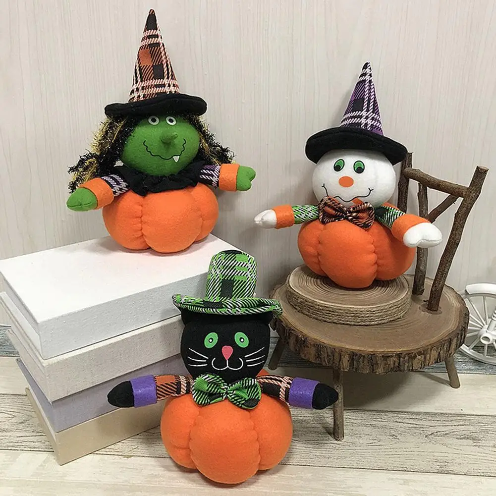 

Cute Halloween Pumpkin Doll Witch/Black Cat/Snowman Pumpkin Plush Toy Festival Decor Supplies