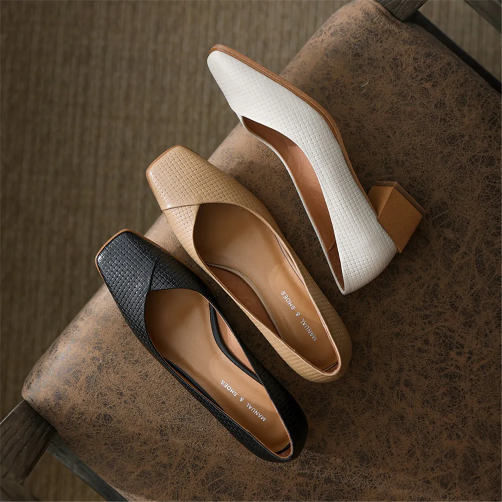 

MILI-MIYA Fashion Casual Square Toe Women Genuine Leather Pumps Thick Heels Slip On Solid Color Street Shoes Handmade For Ladies