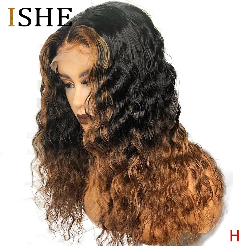 Парики из человеческих волос с эффектом омбре плотность 180% 13x6 вьющиеся передние