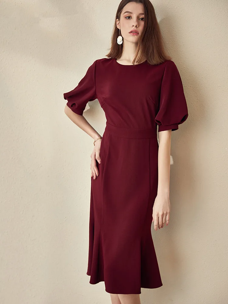 

Elegant Runway Designer Midi Dress For Women Puff Sleeve Office Ladies Summer O Neck Party Night Dresses Femme Vestidos XXL