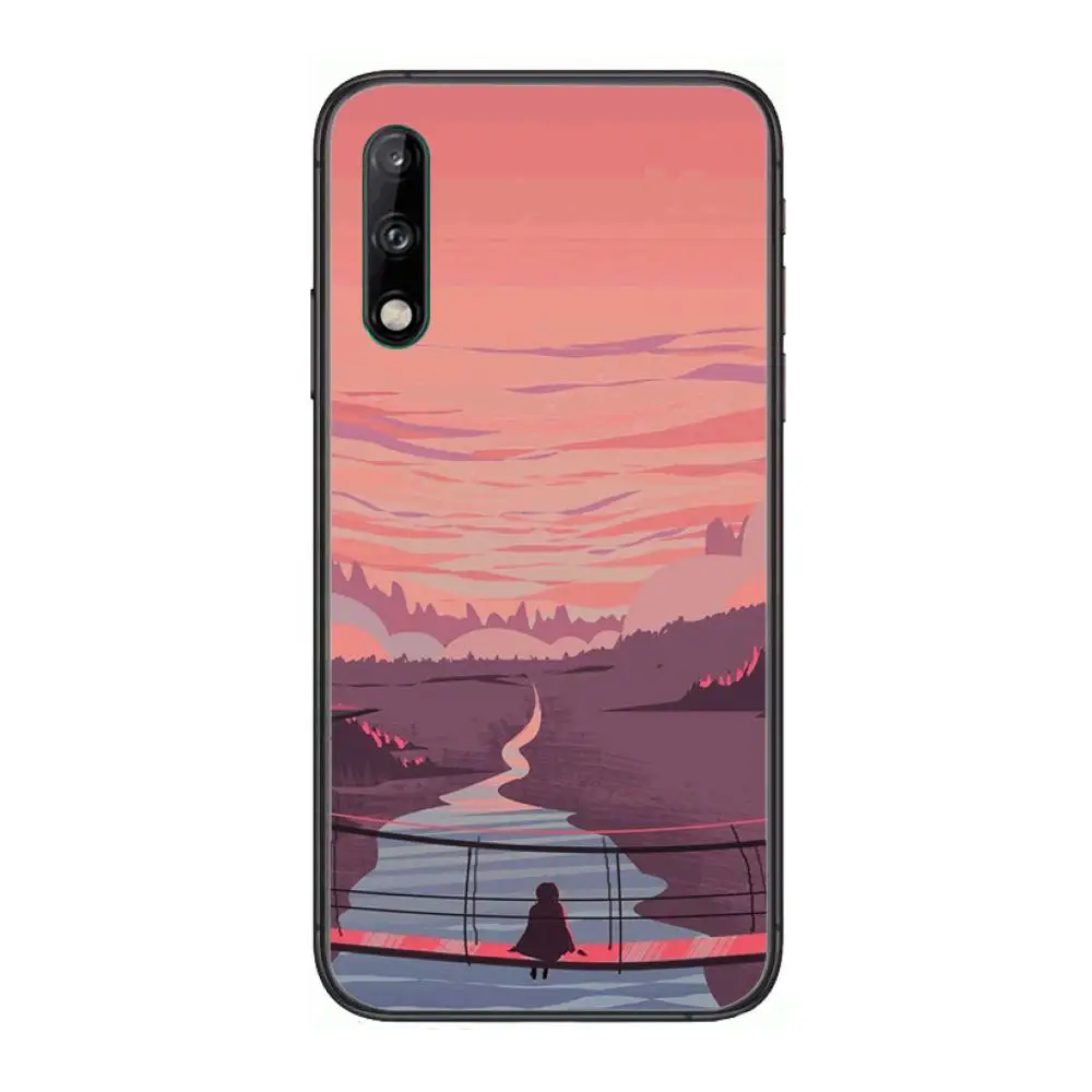 

House scenery color sky Clear Phone Case For Huawei Y 5 6 7 8 9 A P S Pro 2020 2019 Black Etui Coque Hoesjes Comic Fashion