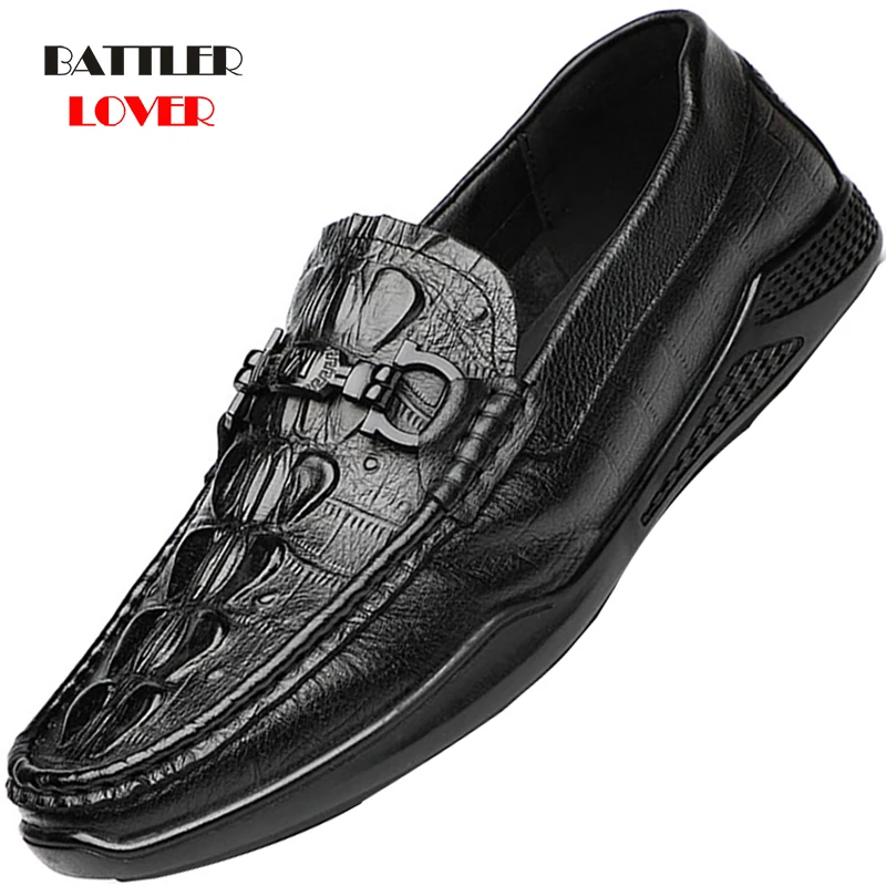 

Genuine Leather Casual Shoes for Men 2021 Spring Autumn Luxury Natural Crocodile Flat Shoes Male Cool Leisure Sneakers Loafers