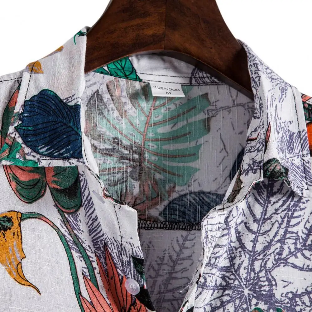 

Men Shirt Leaf Print Short Sleeve Summer Outdoor T-shirts Hawaii Button Down T-shirt Top for Holiday printing Shirt Sportswear