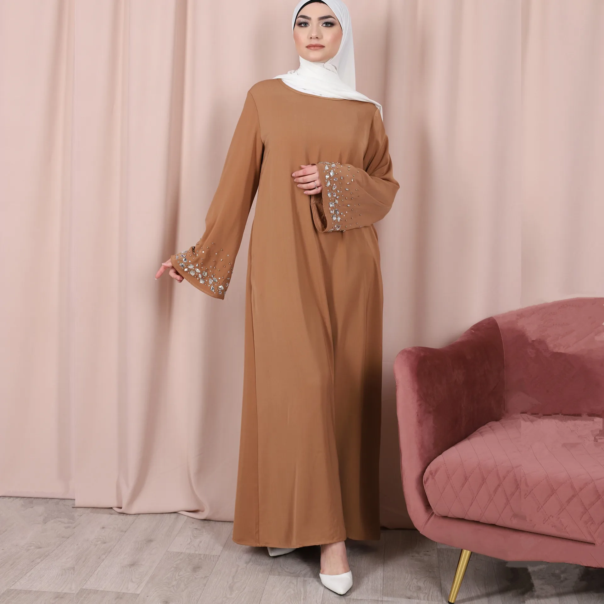 

Eid Abaya Dubai Turkey Muslim Dress Women Summer Beaded Hijab Dresses Arabic Abayas Caftan Islamic Clothing De Moda Musulmana
