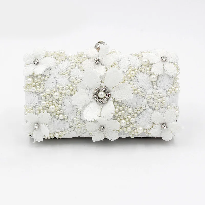 

Flower Beading Women Evening Bags Embroidery Vintage Small Pearl Diamonds Dress Day Clutch 2021 Metal Retro Purse