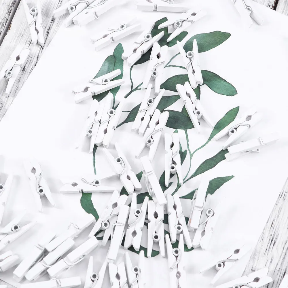 

100pcs White Mini 2.5cm x 0.3cm Wooden Utility Versatile Paper Clips Clothespin Clips Picture Photo Clips Cable Clips Pictures