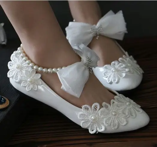 White satin bow bowtie wedding pumps shoes woma n handmade sweet design plus size med middle 5CM heel brides bridal pumps shoes